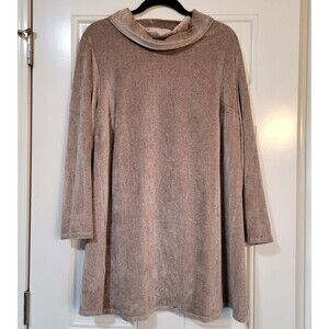 Pure Jill Women 1X Velour Velvet Cowl Neck Tunic Taupe Long Sleeve Cozy Neutral